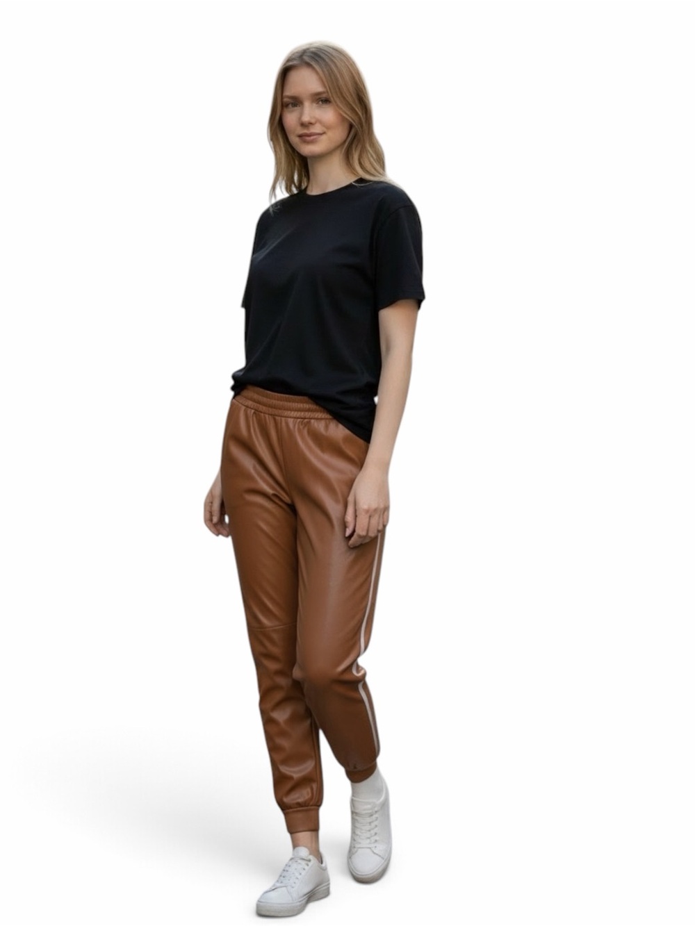 Alice + Olivia Cognac Faux Leather Jogger Pants
